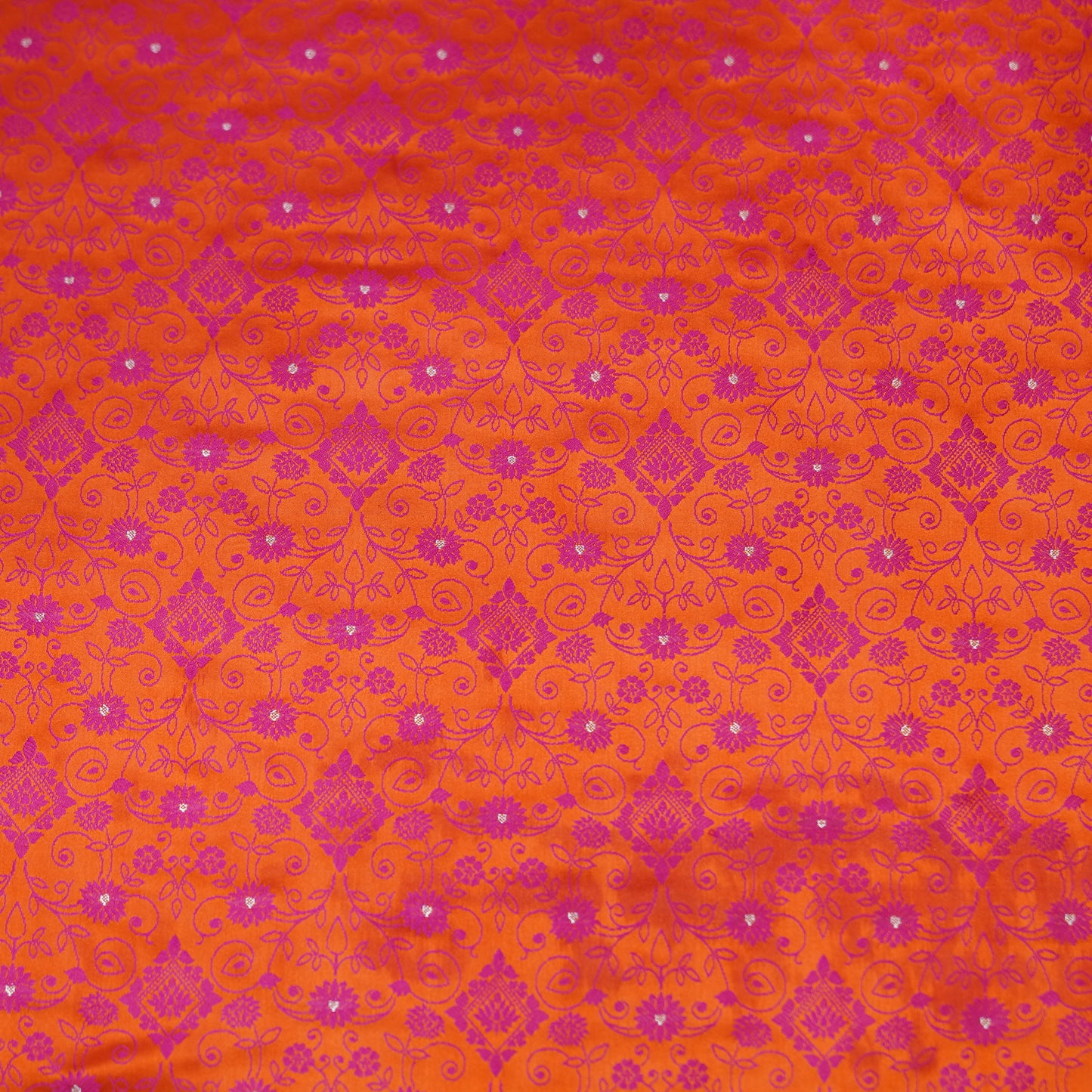 Premium Orange Floral Embroidered Fabric.
