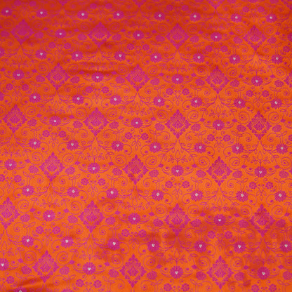 Premium Orange Floral Embroidered Fabric.