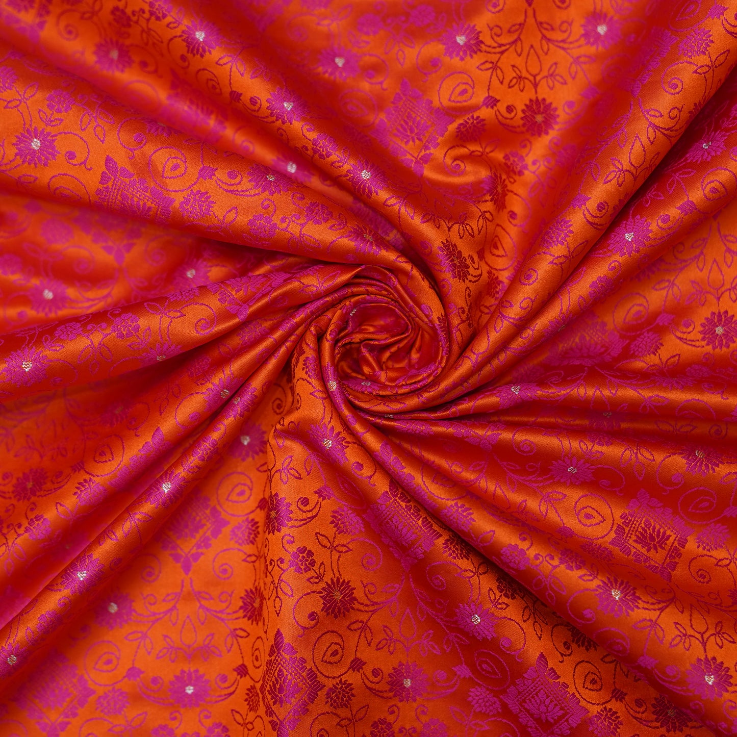 Premium Orange Floral Embroidered Fabric.