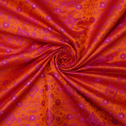 Premium Orange Floral Embroidered Fabric.