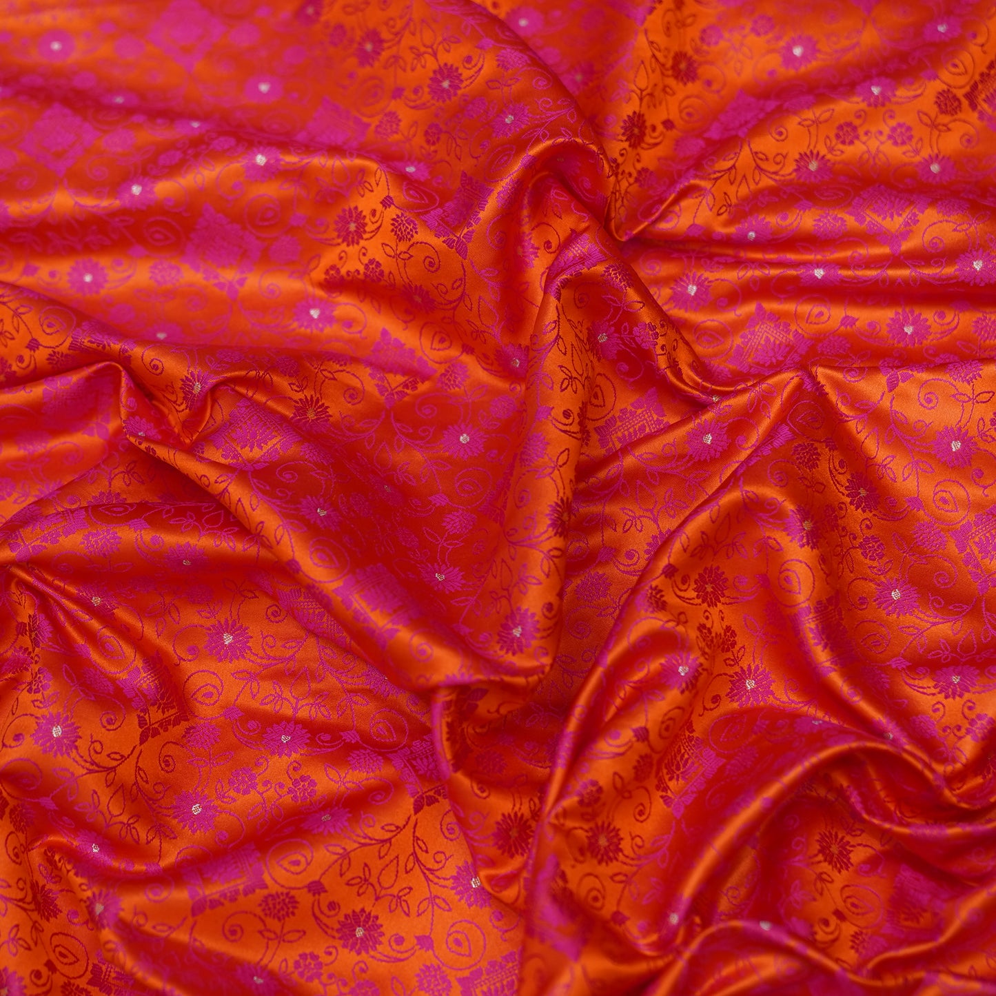 Premium Orange Floral Embroidered Fabric.
