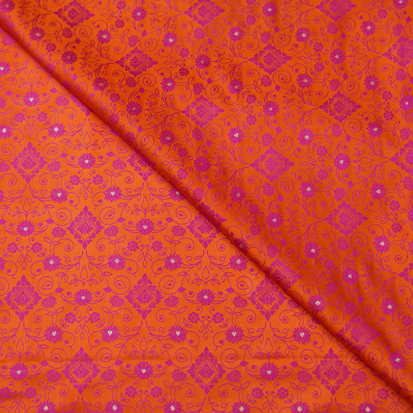 Premium Orange Floral Embroidered Fabric.