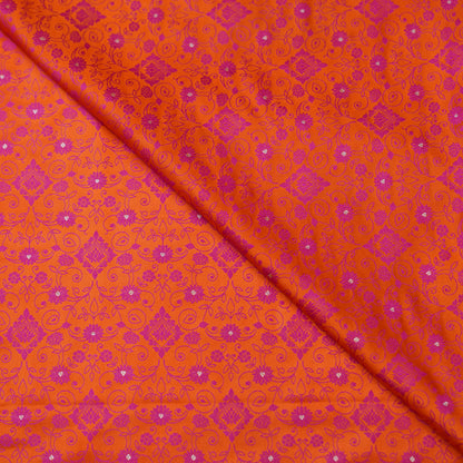 Premium Orange Floral Embroidered Fabric.
