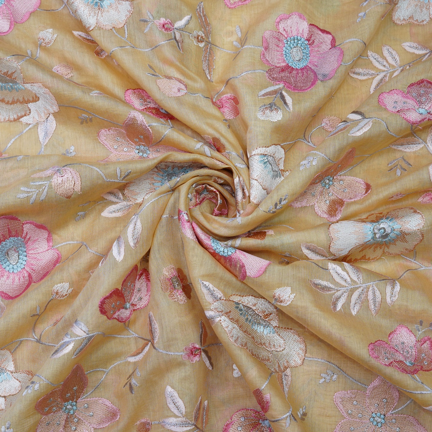 Sunshine Yellow Floral Embroidered Fabric