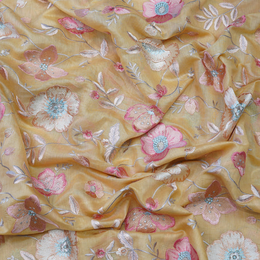 Sunshine Yellow Floral Embroidered Fabric