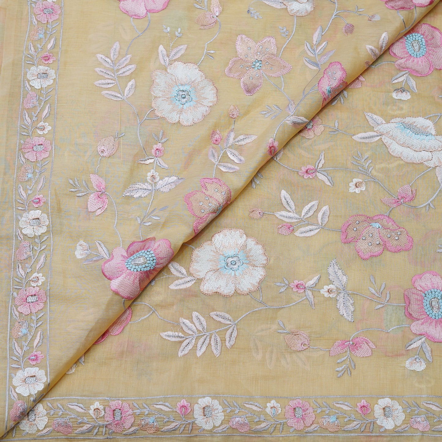 Sunshine Yellow Floral Embroidered Fabric
