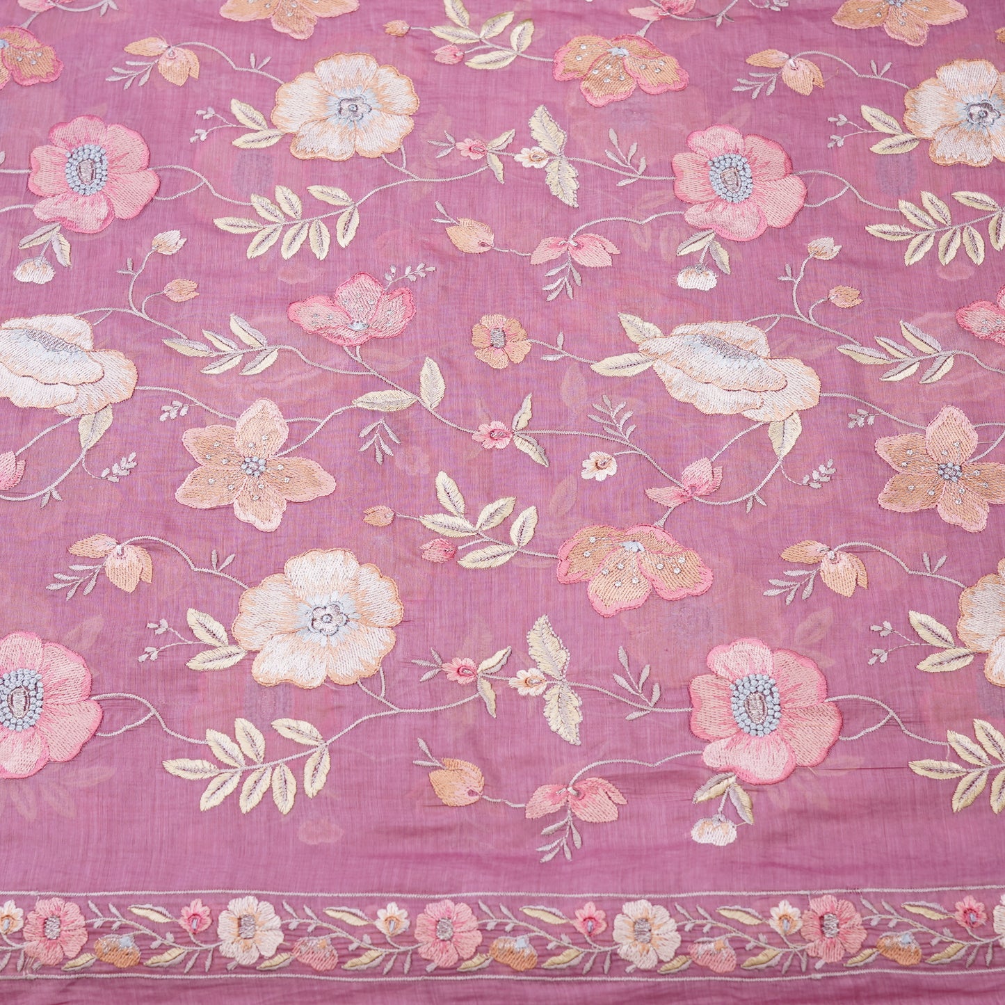 Dusty Rose Floral Embroidered Fabric.