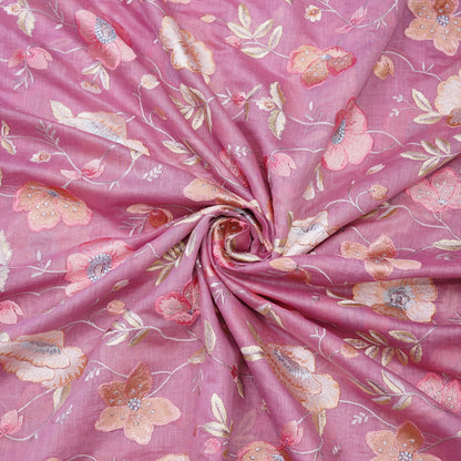 Dusty Rose Floral Embroidered Fabric.