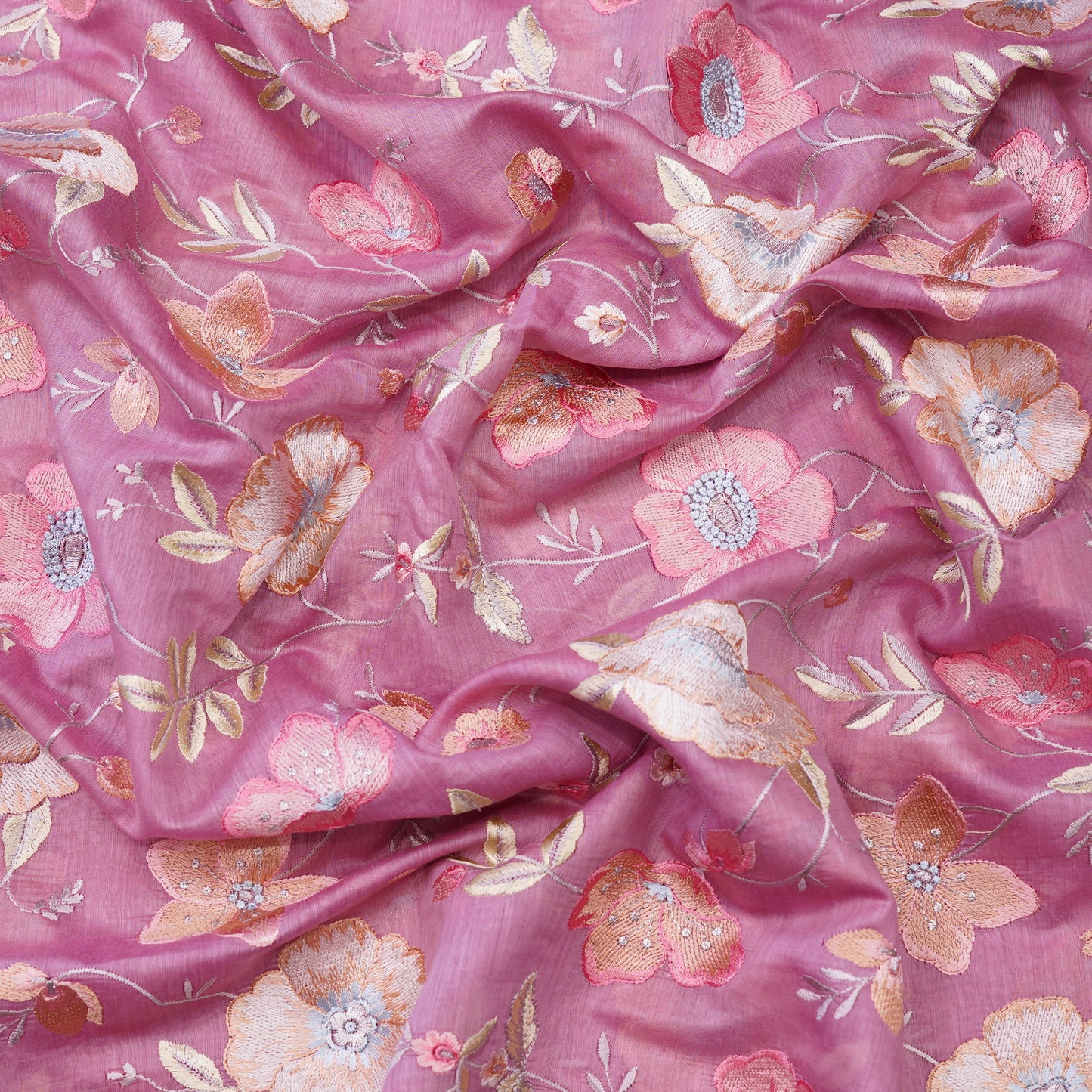 Dusty Rose Floral Embroidered Fabric.