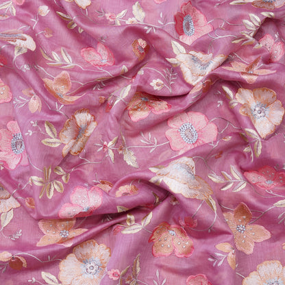 Dusty Rose Floral Embroidered Fabric.