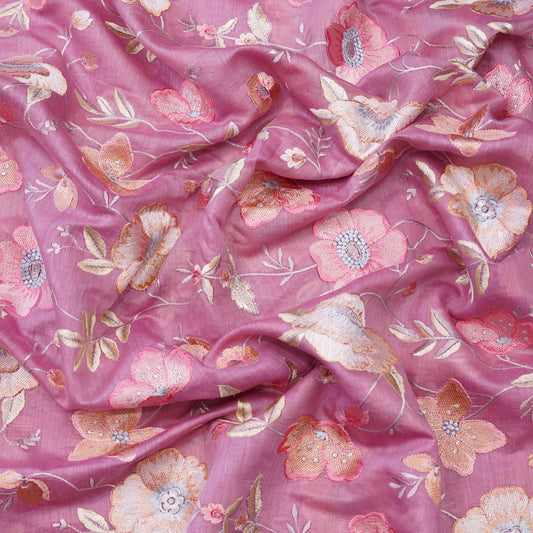 Dusty Rose Floral Embroidered Fabric.