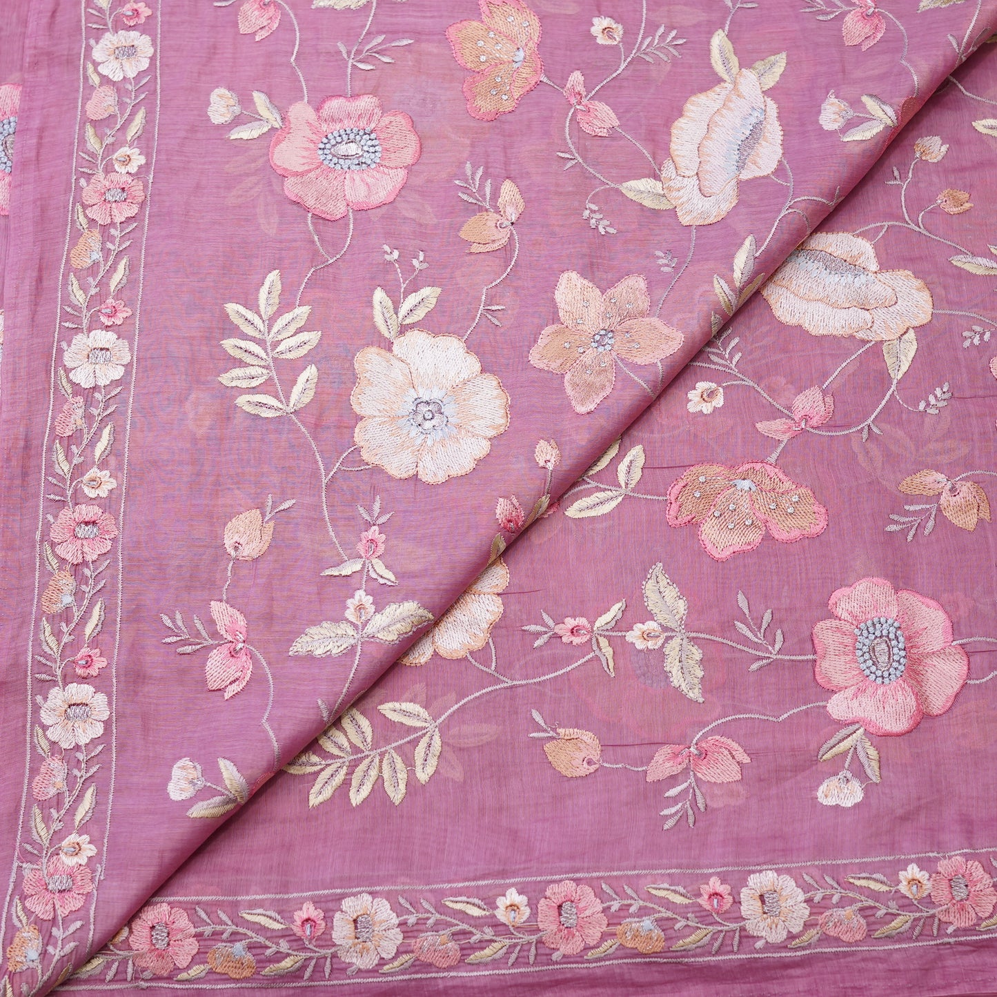 Dusty Rose Floral Embroidered Fabric.