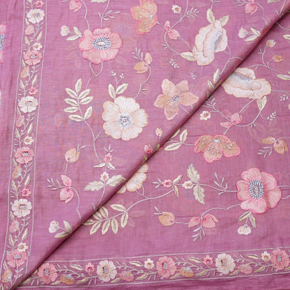 Dusty Rose Floral Embroidered Fabric.