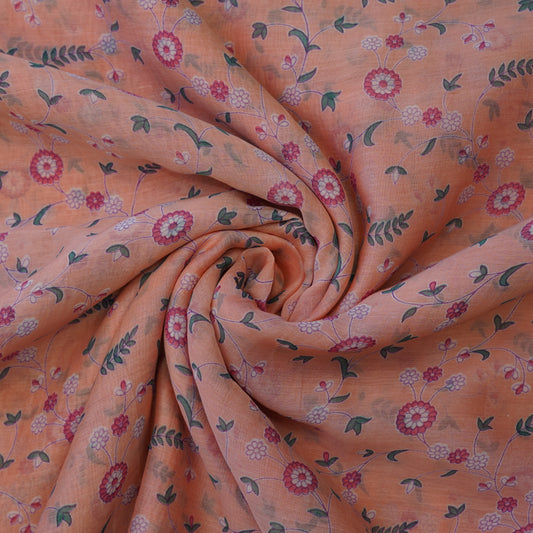 Peach Floral Digital Print Fabric.