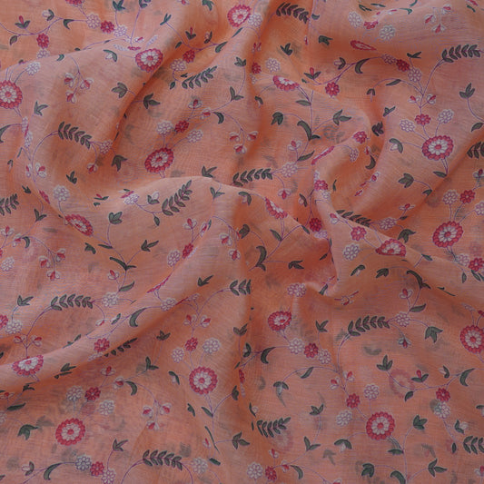Peach Floral Digital Print Fabric.