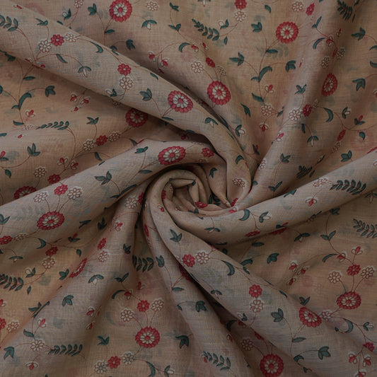 Beige Floral Digital Print Fabric.