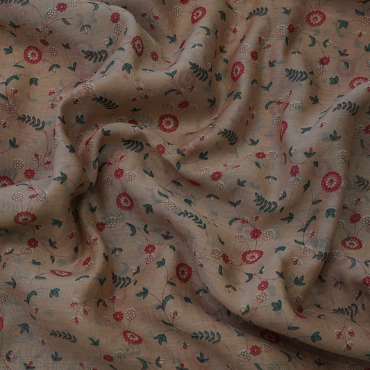 Beige Floral Digital Print Fabric.