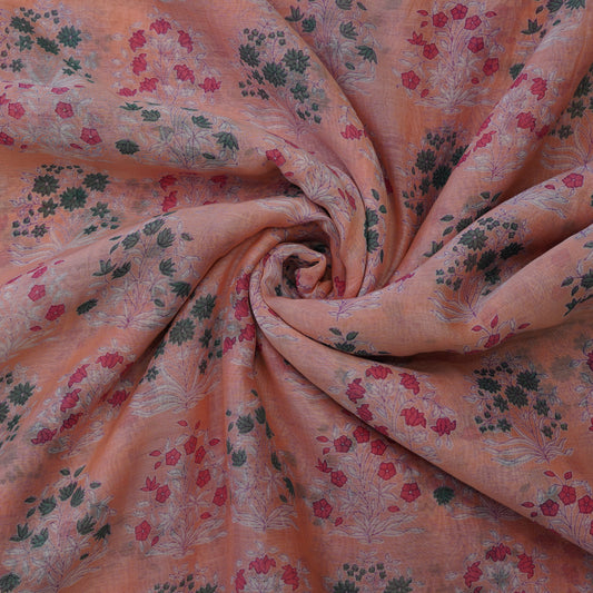 Peach Floral Buta Digital Print Chanderi Fabric.
