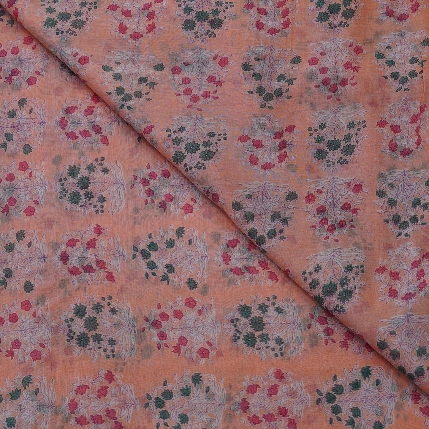Peach Floral Buta Digital Print Fabric.