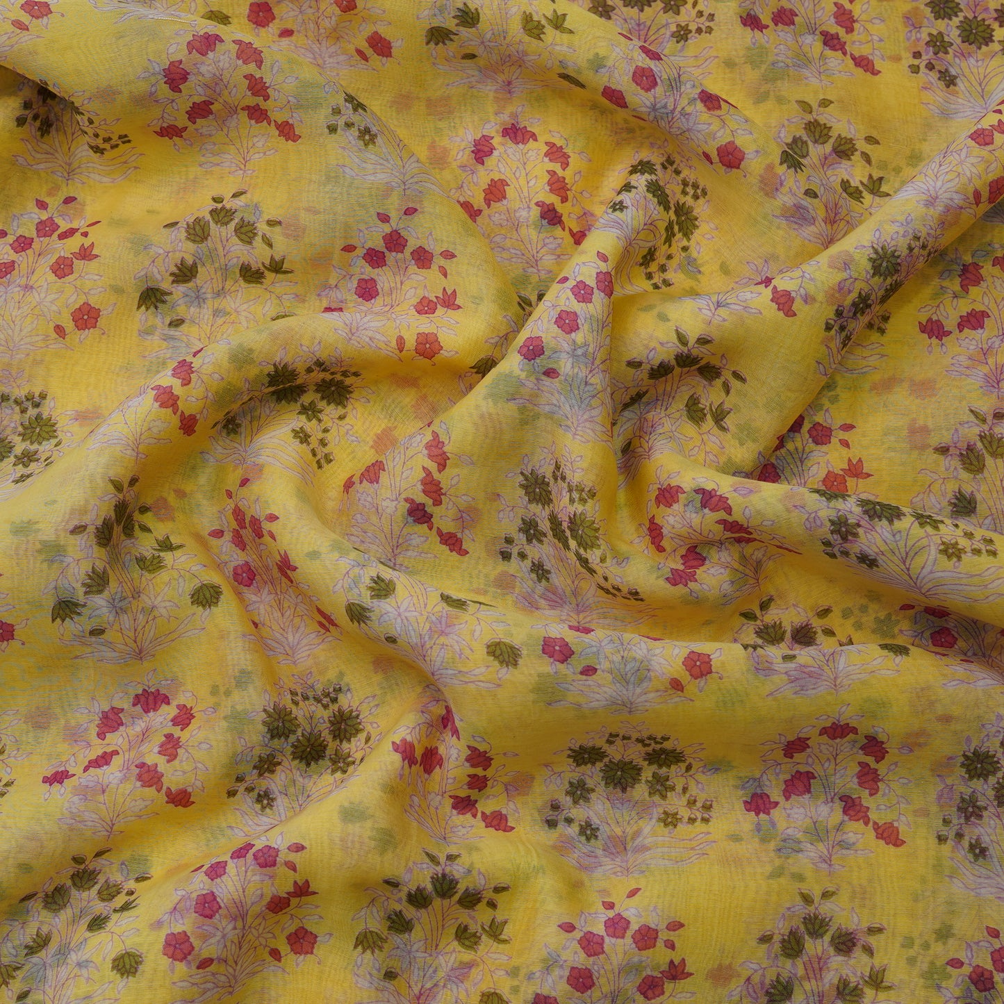 Beige Floral Buta Digital Print Fabric