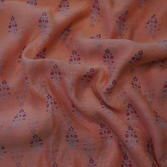 Rust Peach Floral Buti Digital Print Fabric