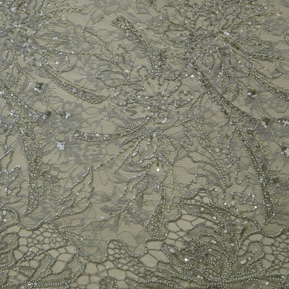 Champagne Gold Heavy Embellished Net Fabric.