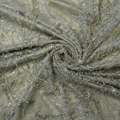 Champagne Gold Heavy Embellished Net Fabric.