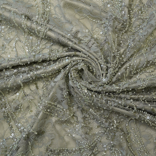 Champagne Gold Heavy Embellished Net Fabric.