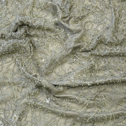 Champagne Gold Heavy Embellished Net Fabric.