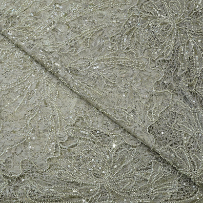 Champagne Gold Heavy Embellished Net Fabric.