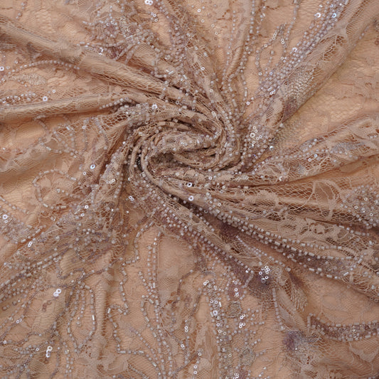 Luxury Nude Beige Net Fabric with Heavy Sequins & Cutdana Embroidery.