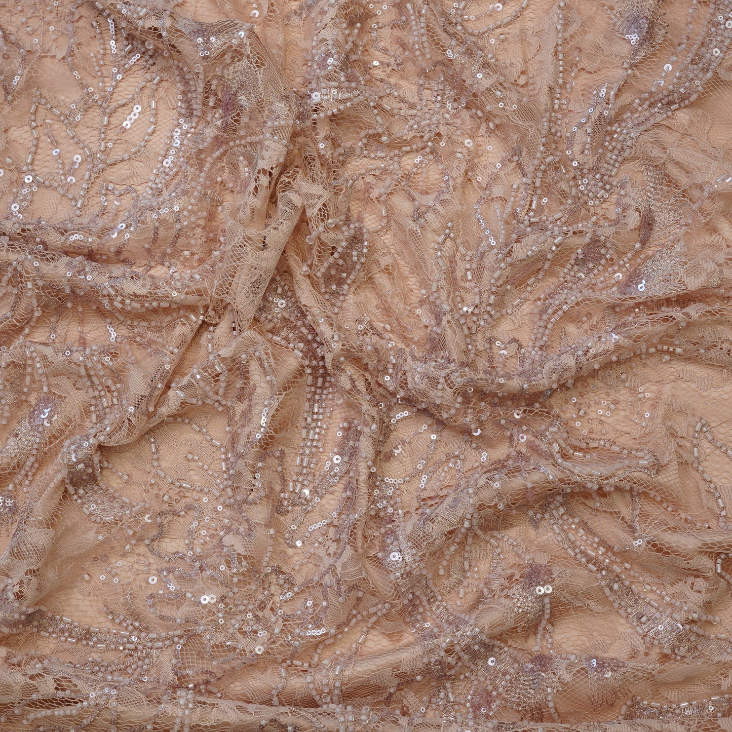 Luxury Nude Beige Net Fabric with Heavy Sequins & Cutdana Embroidery.