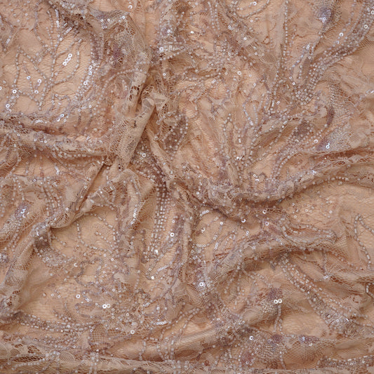 Luxury Nude Beige Net Fabric with Heavy Sequins & Cutdana Embroidery.