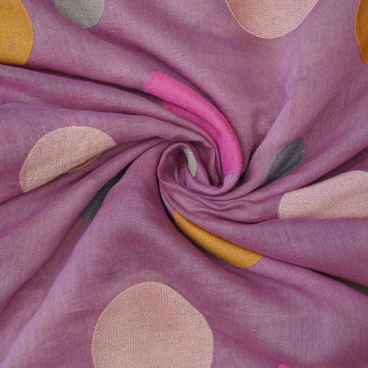Premium Mauve Polka Dot Embroidered chanderi Fabric.