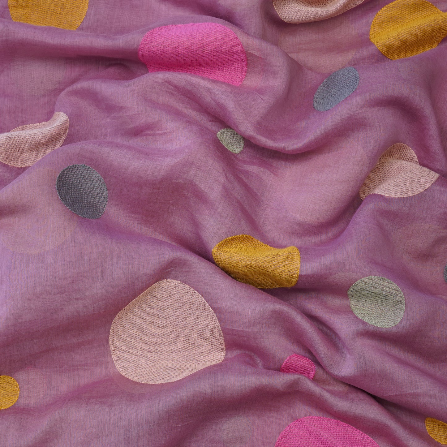 Premium Mauve Polka Dot Embroidered chanderi Fabric.