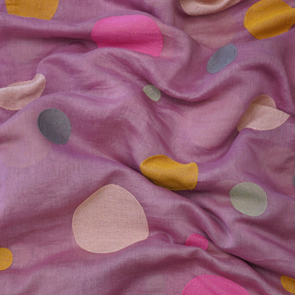 Premium Mauve Polka Dot Embroidered chanderi Fabric.