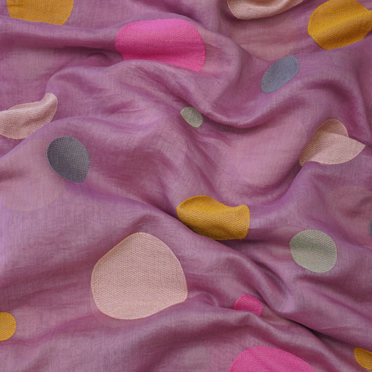 Premium Mauve Polka Dot Embroidered chanderi Fabric.