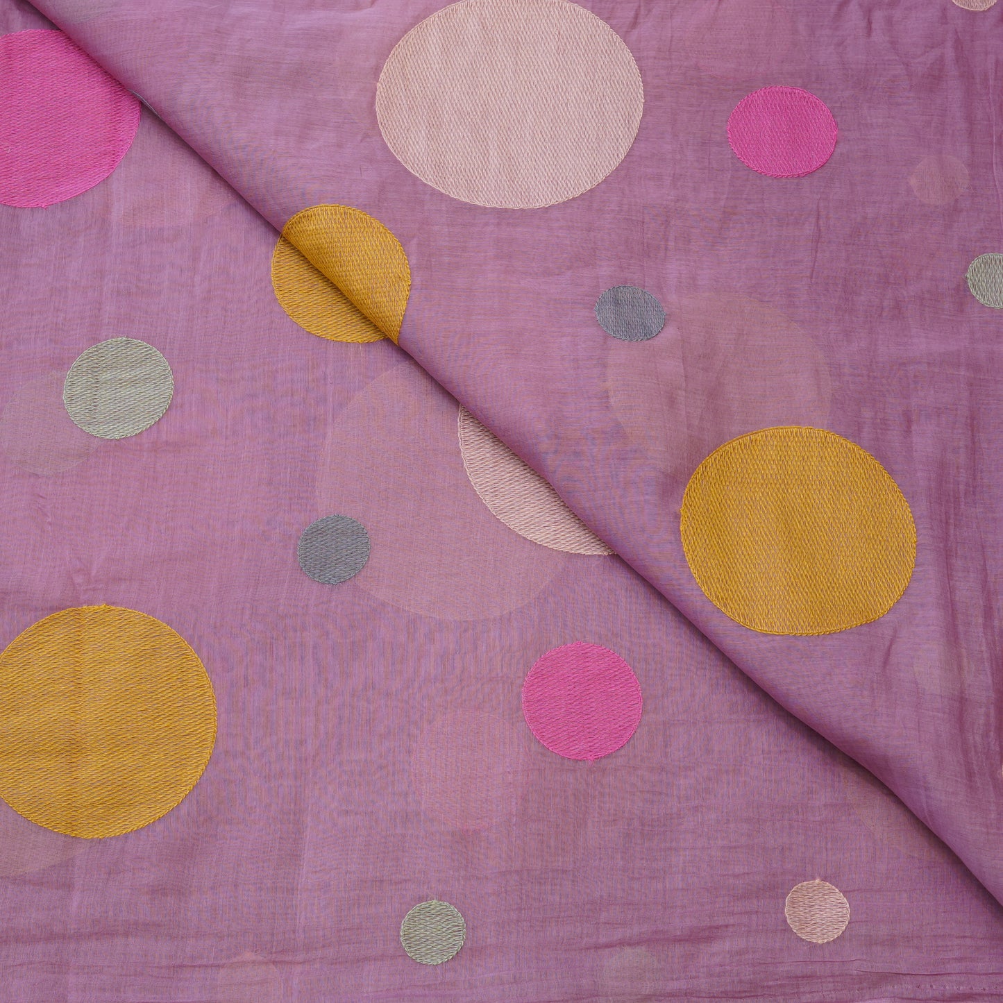 Premium Mauve Polka Dot Embroidered chanderi Fabric.