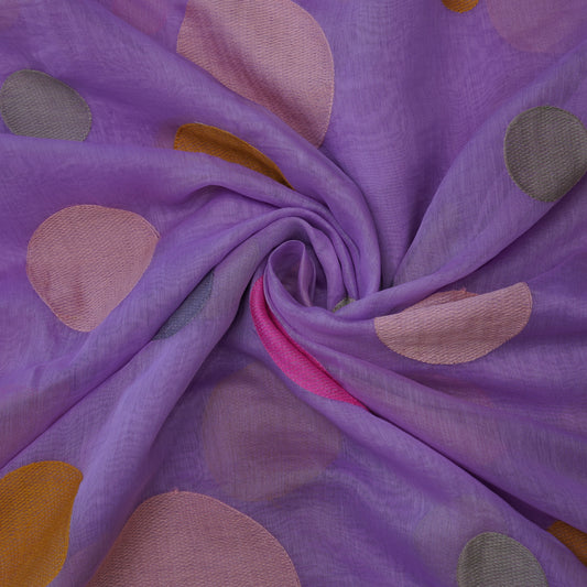 Premium Lavender Polka Dot Embroidered chanderi Fabric.