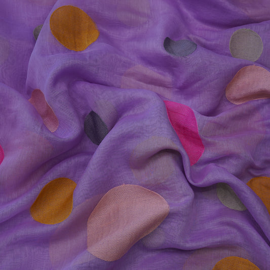 Premium Lavender Polka Dot Embroidered chanderi Fabric.