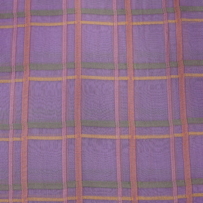 Premium Lavender Check Embroidered chanderi Fabric.