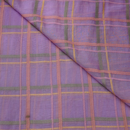 Premium Lavender Check Embroidered chanderi Fabric.