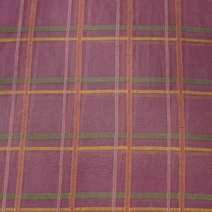 Premium Rust Pink Check Embroidered chanderi Fabric.