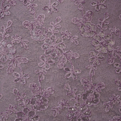 Premium Lavender Floral Sequins Embroidered Net Fabric.