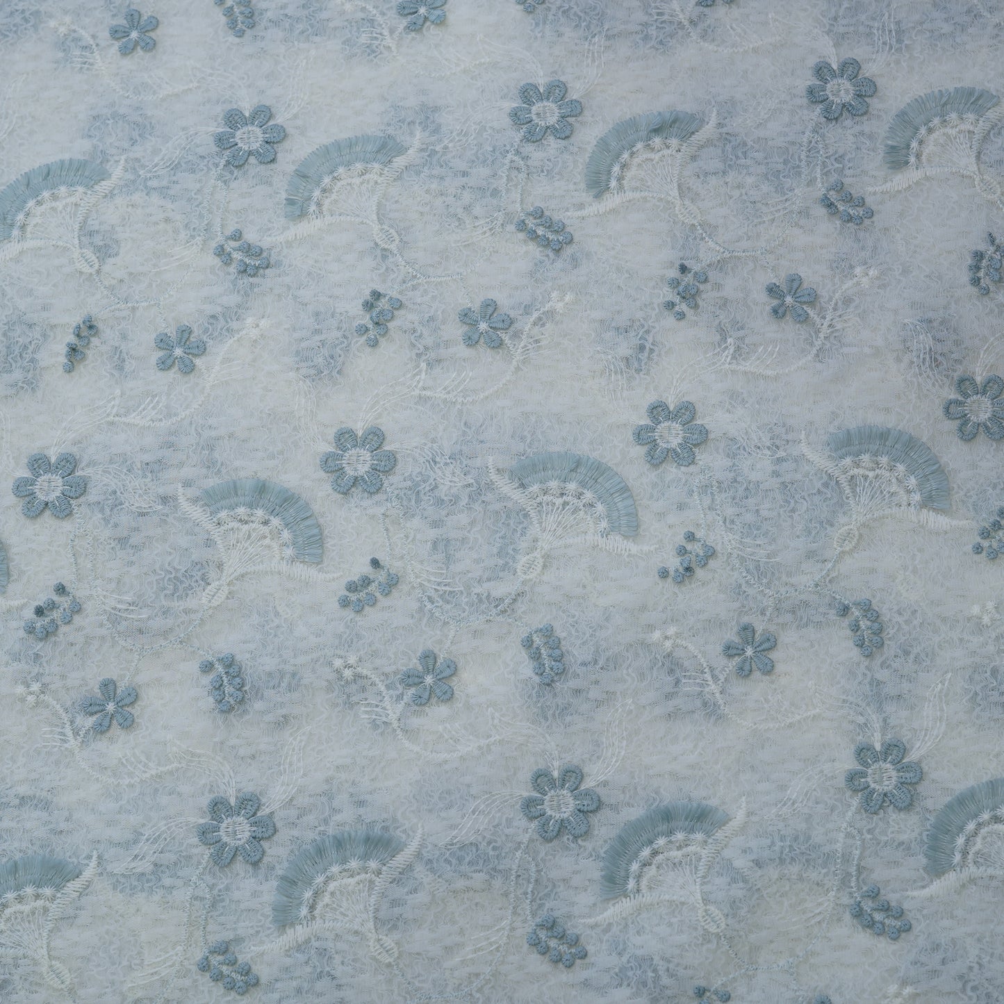 Premium Sky Blue Cotton Embroidery Fabric