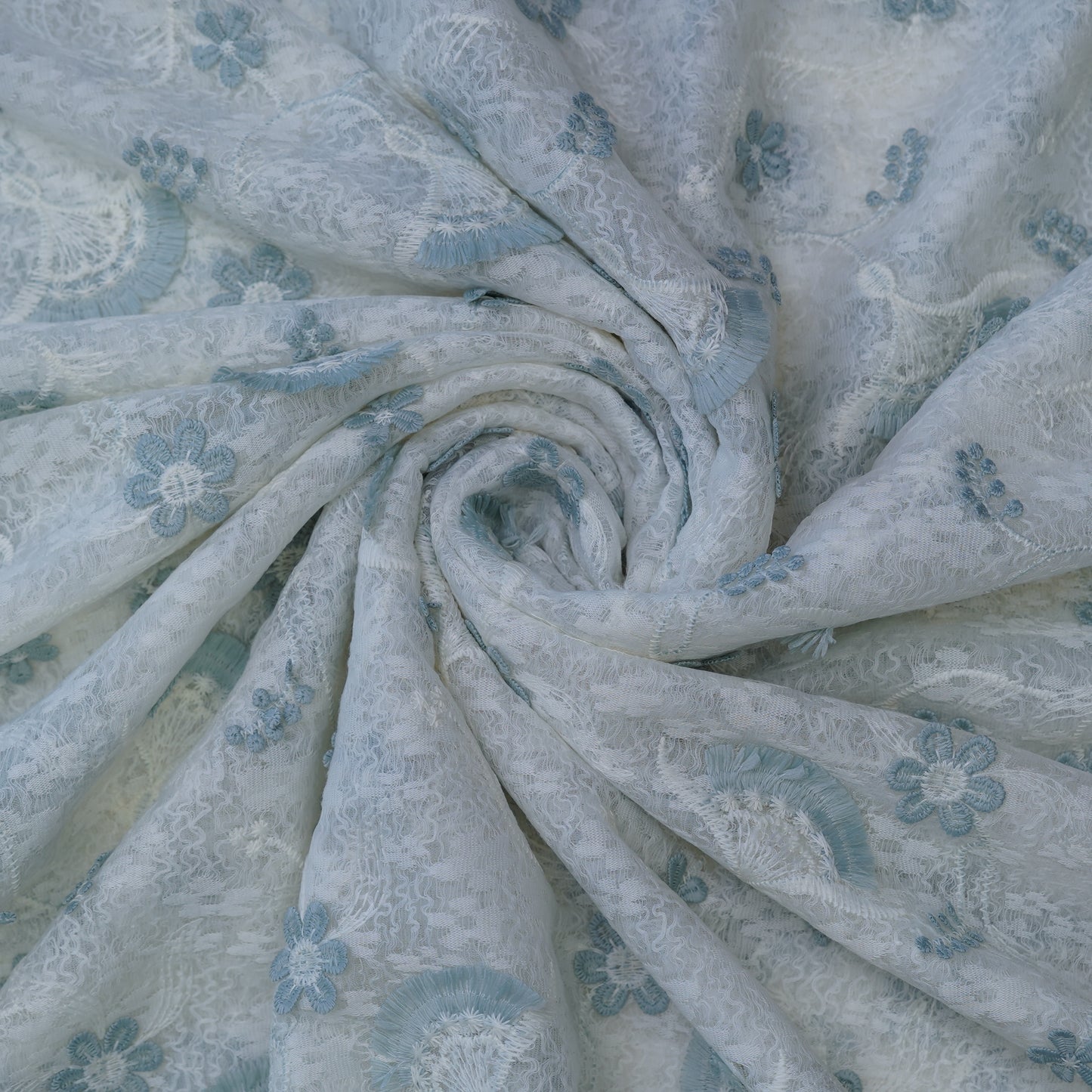 Premium Sky Blue Cotton Embroidery Fabric