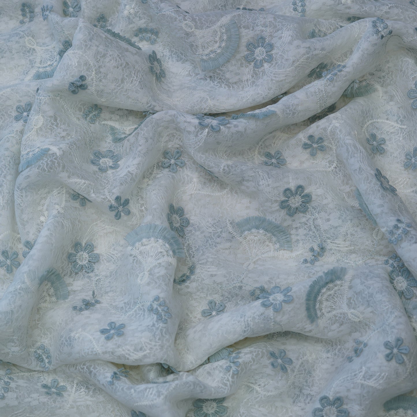 Premium Sky Blue Cotton Embroidery Fabric