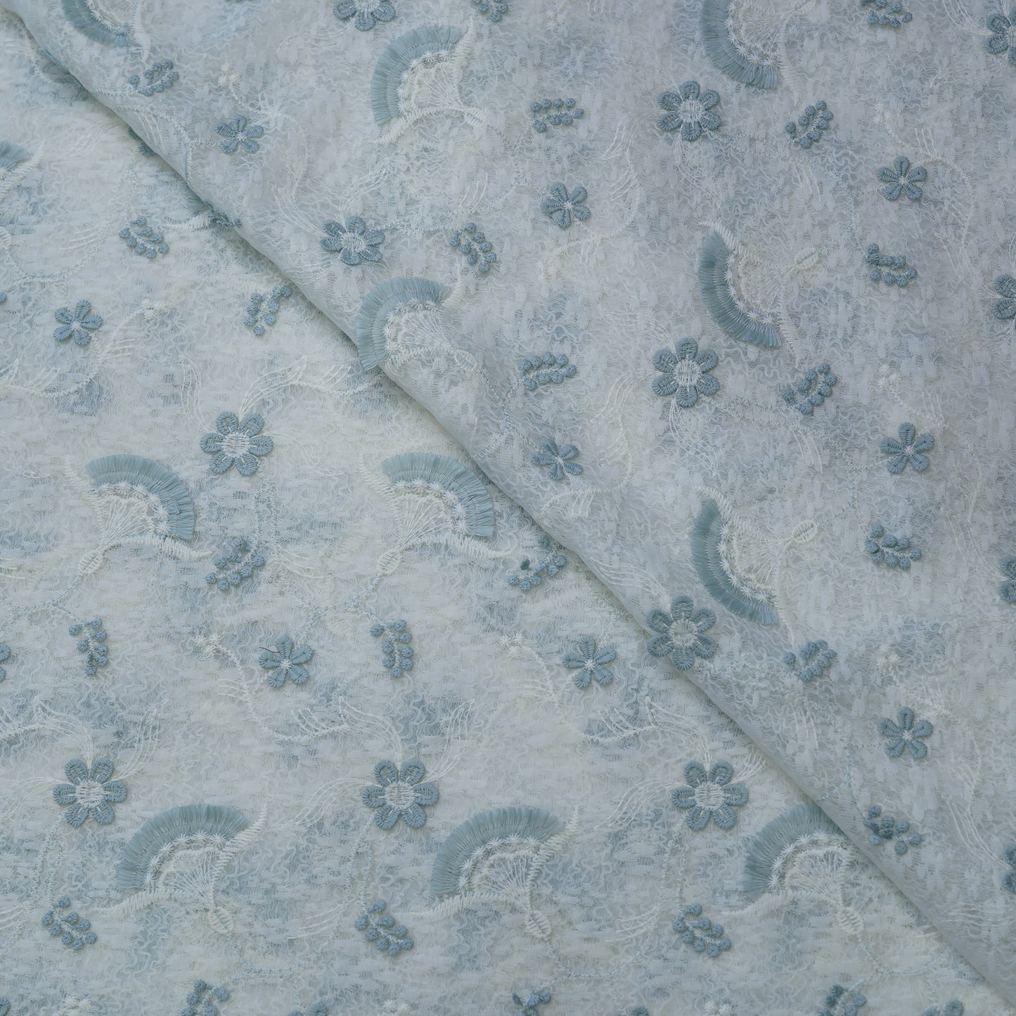 Premium Sky Blue Cotton Embroidery Fabric