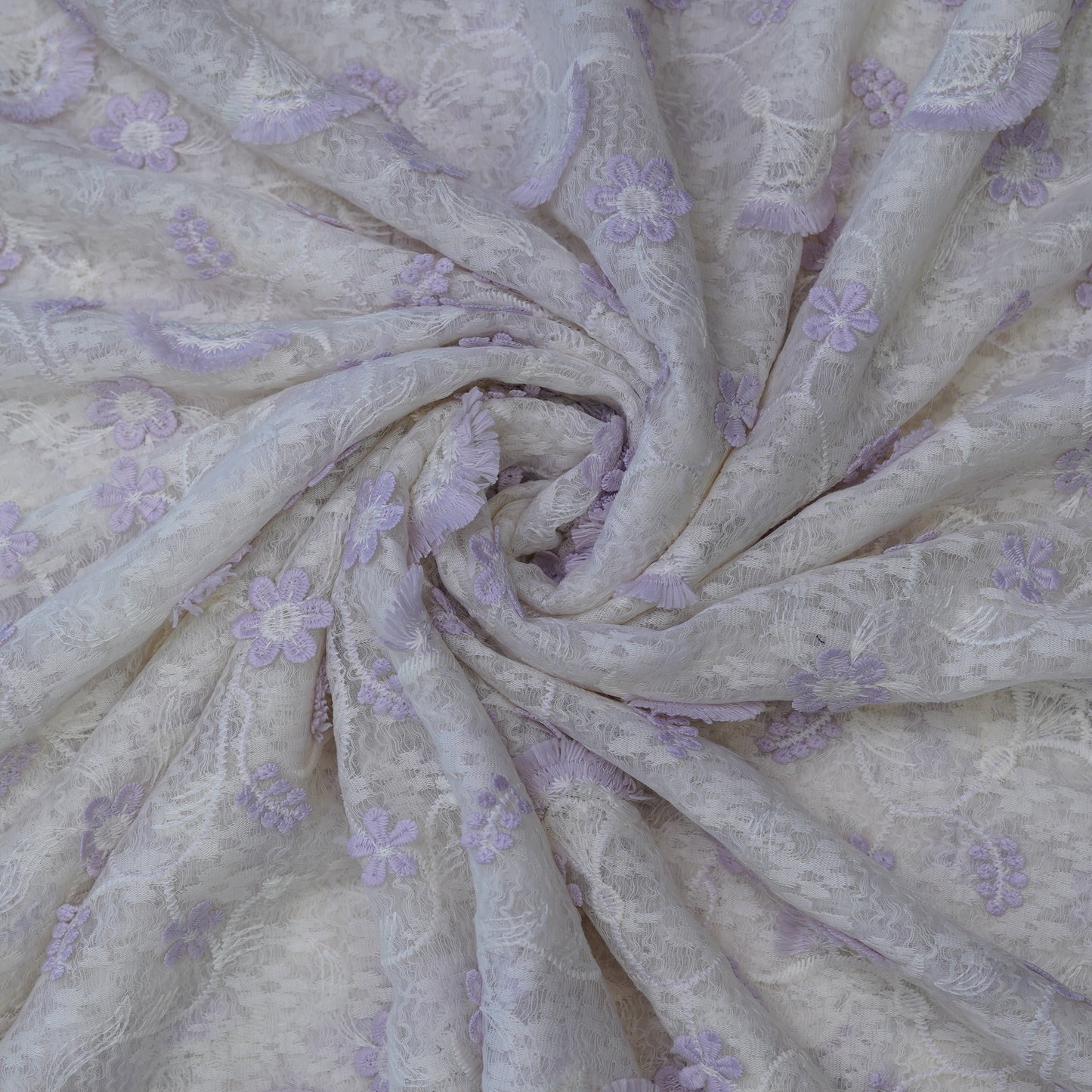 Premium Lavender Cotton Embroidery Fabric.