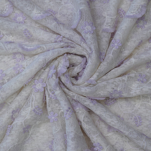 Premium Lavender Cotton Embroidery Fabric.